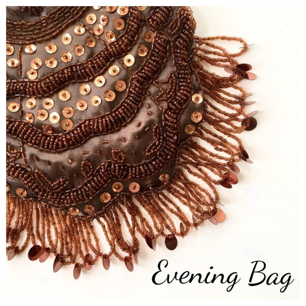 Satin Evening Bag with Beaded Handles and Fringe